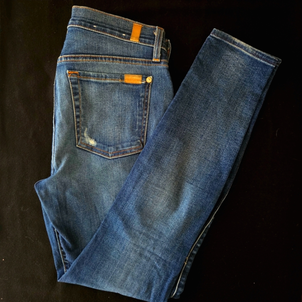 7 For All Mankind The Ankle Skinny Distressed Jeans Women's 27x28 Mid Rise EUC